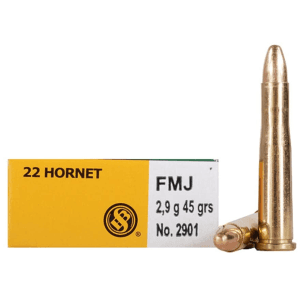 Sellier & Bellot 22 Hornet Ammo 45 Grain Full Metal Jacket Box of 20