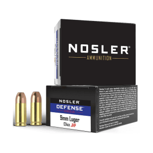 Nosler Defense 9mm Luger +P Ammo 124 Grain Bonded Jacketed Hollow Point Box of 20