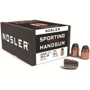 Nosler Sporting Handgun 45 Caliber (451 Diameter) Bullets 250 Grain Jacketed Hollow Point with Cannelure Box of 100