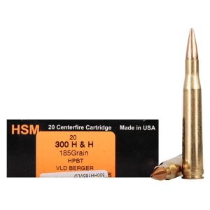 HSM Trophy Gold 300 H&H Magnum Ammo 185 Grain Berger Hunting VLD (Very Low Drag) Jacketed Hollow Point Box of 20