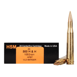 HSM Trophy Gold 300 H&H Magnum Ammo 168 Grain Berger Hunting VLD (Very Low Drag) Jacketed Hollow Point Box of 20