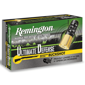 Remington Ultimate Defense Managed-Recoil 12 Gauge Ammo 2-3/4" #4 Buckshot 21 Pellets Box of 5