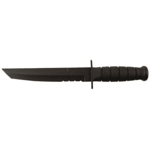 KA-BAR Tanto Half-Serrated Fixed Blade Knife 8" Partially Serrated Tanto Point 1095 Cro-Van Black Powder Coat Blade Kraton Handle Black