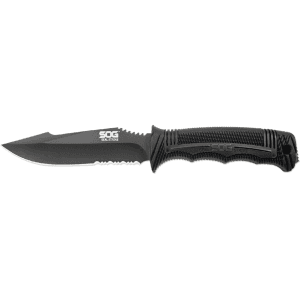 SOG Seal Strike Fixed Blade Knife 4.9" Partial Clip Point AUS-8 Black Titanium Nitride Blade Glass Reinforced Nylon (GRN) Handle Black
