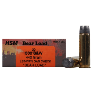 HSM Bear 500 S&W Magnum Ammo 440 Grain Flat Nose Box of 20