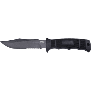 SOG Seal Pup Fixed Blade Knife 4.75" Partially Serrated Clip Point AUS-8 Black Blade Glass Reinforced Nylon (GRN) Handle Black