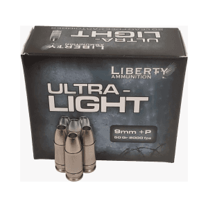 Liberty Ultra Light 9mm Luger +P Ammo 50 Grain Fragmenting Hollow Point Lead Free Box of 20