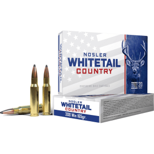 Nosler Whitetail Country 308 Winchester Ammo 165 Grain Solid Base Jacketed Soft Point Box of 20
