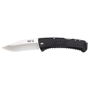 SOG Traction Pocket Knife 3.5" Drop Point 5Cr13MoV Polished Blade Glass Reinforced Nylon (GRN) Handle Black