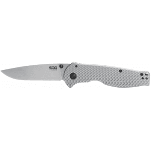 SOG Flash Pocket Knife 3.4" Drop Point 8Cr13MoV Stonewashed Blade Stainless Steel Handle Silver