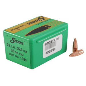 Sierra GameKing 22 Caliber (224 Diameter) Bullets 55 Grain Full Metal Jacket with Cannelure Box of 100