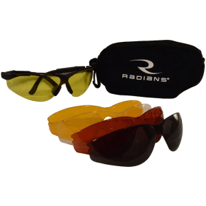 Radians T-85 Shooting Glasses Kit Black Frame Clear Smoke Amber Orange and Copper Lenses