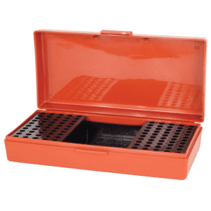MTM Flip Top Ammo Box 22 Long Rifle, 22 Winchester Magnum Rimfire (WMR) 100-Round Plus Box Storage Plastic Rust