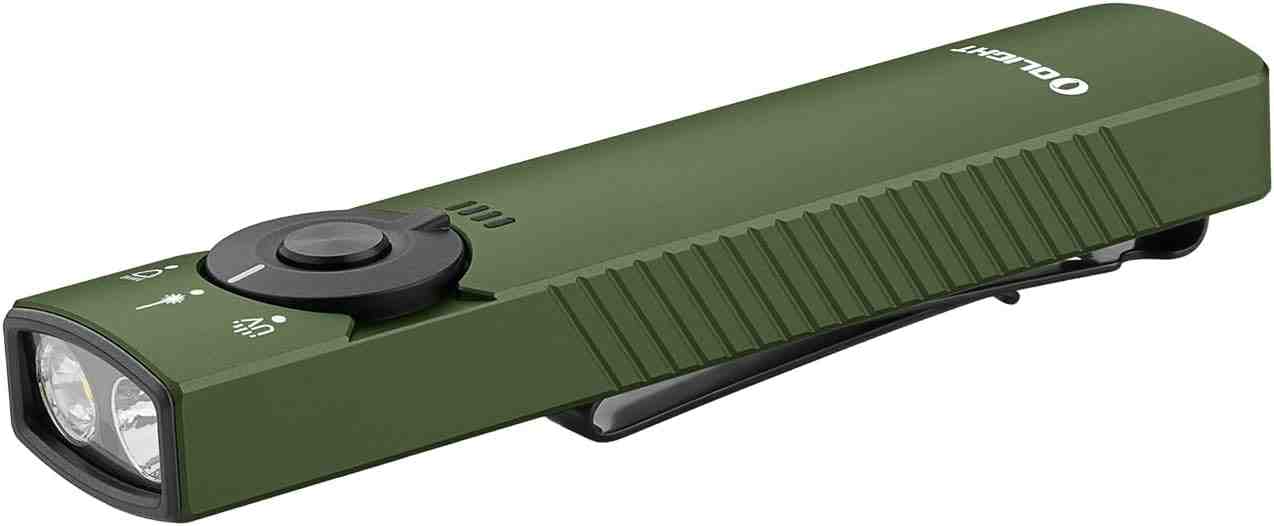 OLIGHT Arkfeld Pro Rechargeable EDC Flashlight with Green Beam, UV Light and White LED Combo, 1300 Lumens Portable Flat Flashlights, Triple Light Sources Pocket Lights for Emergency (OD Green CW)