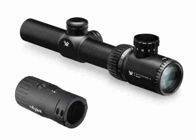 Vortex Crossfire II 1-4x24mm Rifle Scope, 30 mm Tube, SFP, V-Brite Reticle, Anodized Black w/ TRYBE Optics Enhancer Magnification Doubler, CF2-31037-KIT1