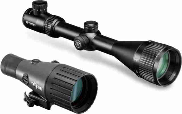 Vortex Crossfire II Hog Hunter 3-12x56mm Rifle Scope, 30mm Tube, Second Focal Plane, Red V-Brite Reticle and TRYBE Optics Enhancer Rifle Scope Magnification Quadrupler