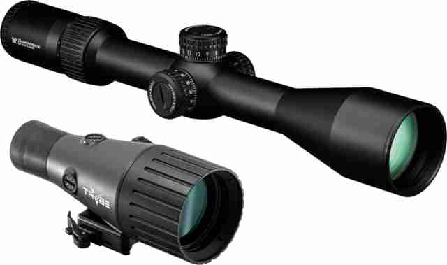Vortex Diamondback Tactical 6-24x50mm Rifle Scope, 30mm Tube, First Focal Plane, Non-Illuminated EBR-2C MRAD Reticle and TRYBE Optics Enhancer Rifle Scope Magnification Quadrupler