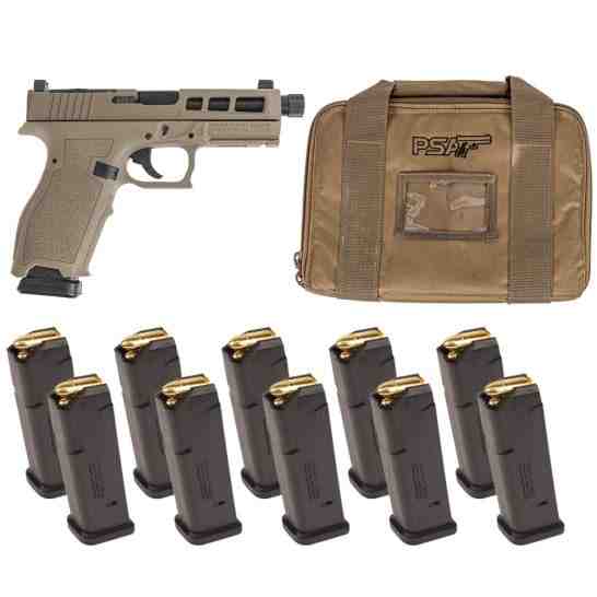 PSA Dagger Full Size - S 9mm Pistol with SW1 RMR with Threaded Barrel & 10 17rd Mags & Bag, FDE (Rear Sight Rear)
