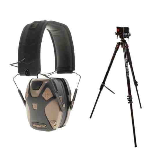 Bog-Pod DeathGrip 9"-59" Aluminum Tripod, Black w/ E-Max Pro Earmuffs, FDE
