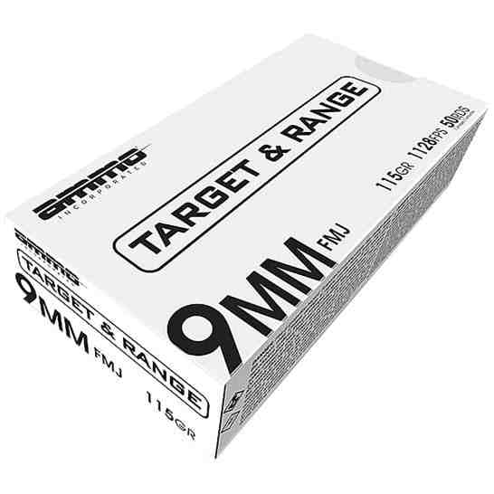 Ammo Inc Target and Range 9mm 115 gr FMJ 50rds Handgun Ammo