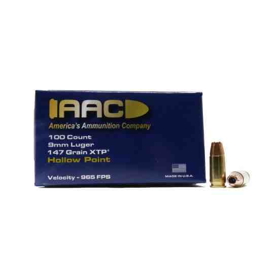AAC 9mm Ammo 147 Grain XTP Hollow Point 100rd Box