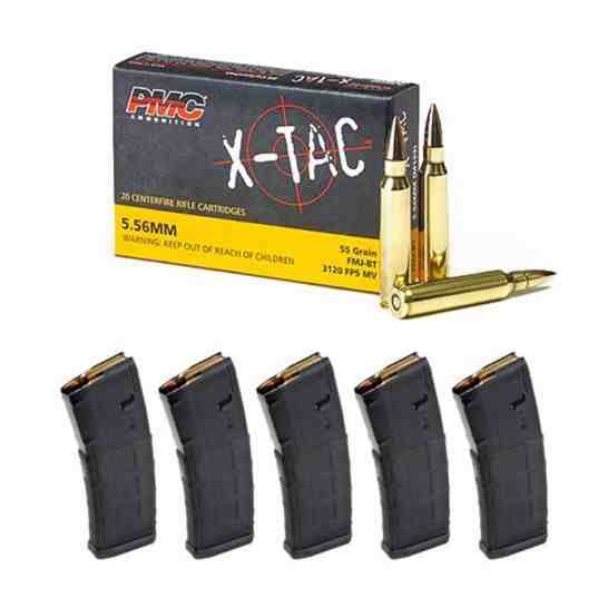 100rds of PMC X-TAC 55gr FMJ 5.56 NATO Ammo &5 Magpul PMAG 30rd GEN 2 MOE 5.56x45 Magazine