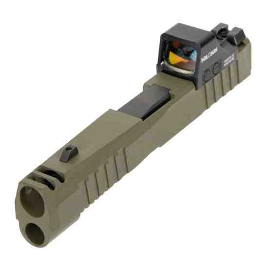 PSA Dagger Micro C-1 Complete Slide Assembly, Non-Threaded Barrel - Shield Cut W/Holosun 407K, Sniper Green