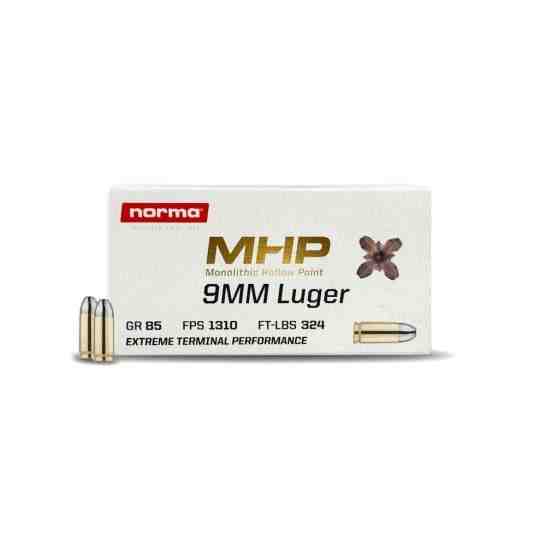 Norma 9mm 85gr MHP Ammo, 50rds