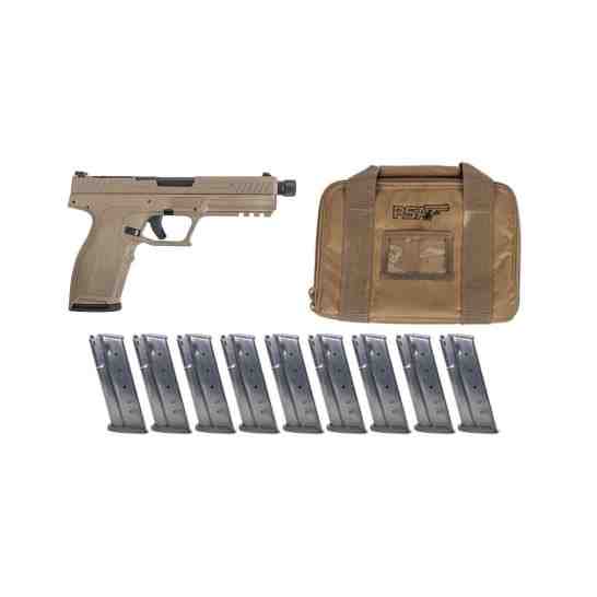 PSA 5.7 Rock Complete Optics Ready Pistol With Threaded Barrel, Flat Dark Earth With 10 Magazines & PSA Pistol Case