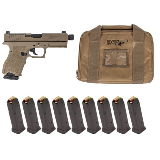 PSA Dagger Compact 9mm RMR Pistol W/Threaded Barrel, 10 - 15rd Magazines, & Pistol Case, Flat Dark Earth