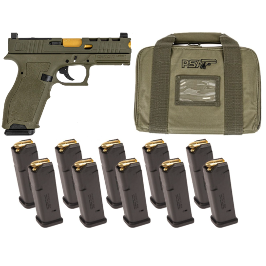 PSA Dagger Full Size - S 9mm Pistol With SWR RMR Slide W/Gold Barrel, Sniper Green With 10-17rd PMAGS & PSA Pistol Bag