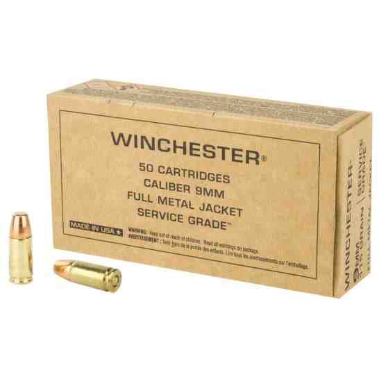 Winchester Service Grade 9mm Ammo 115 Grain FMJ 50rds