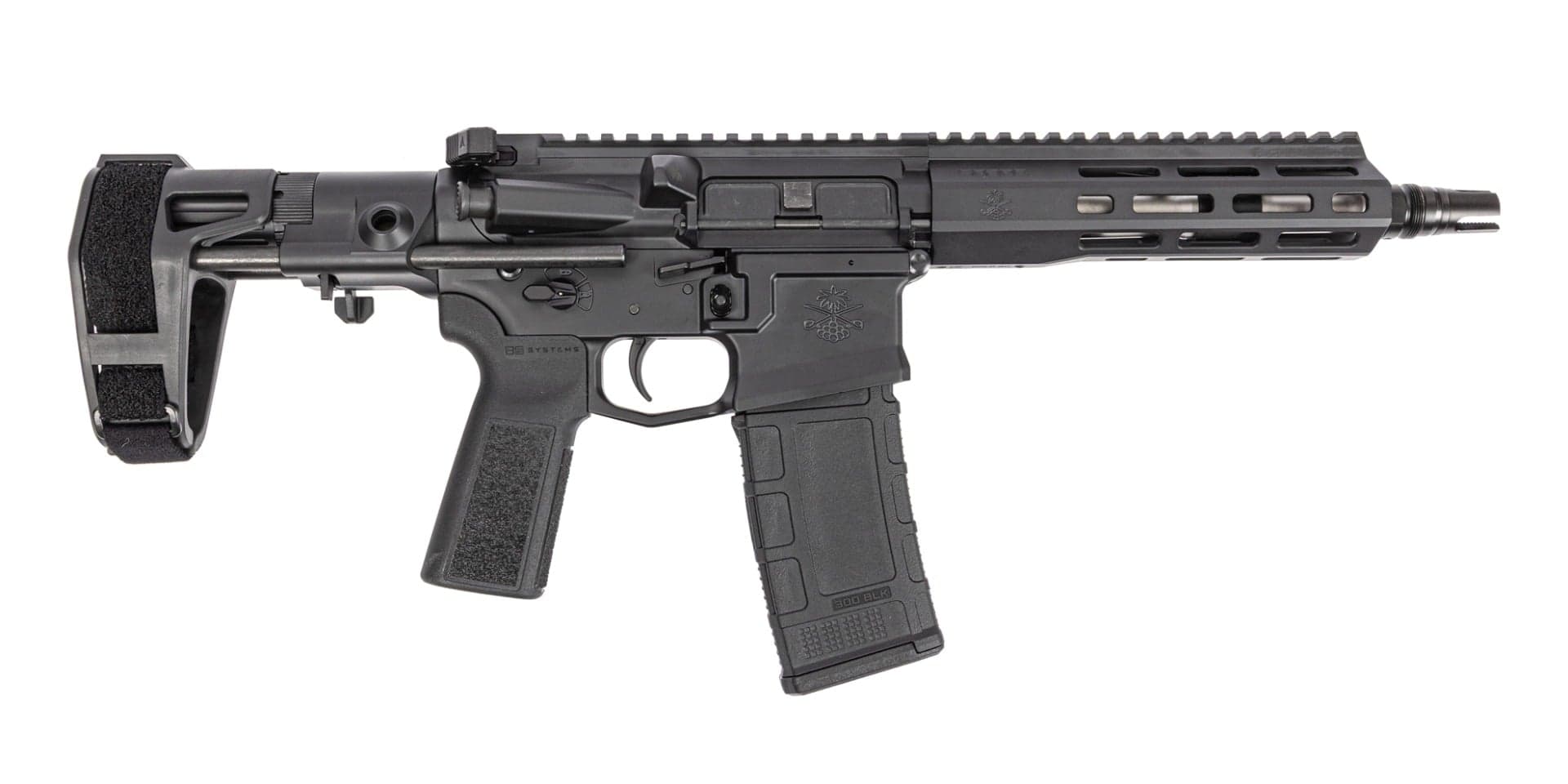 PSA Sabre Enhanced Mixtape Vol. 1, The Black Album - 8" 300BLK 1:5 Pistol w/ Sabre Plan B Mount & Maxim CQB Brace, Black