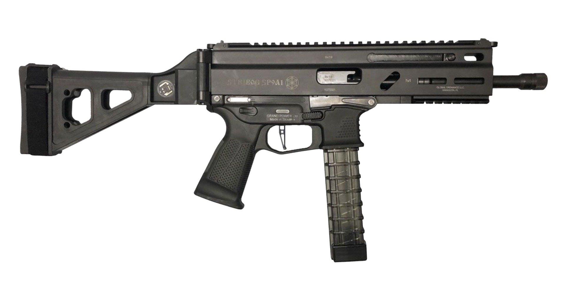 Grand Power Stribog 9mm Pistol 8" With SB Folding Brace, Black - SP9A1-SB by Grand Power - Product Image